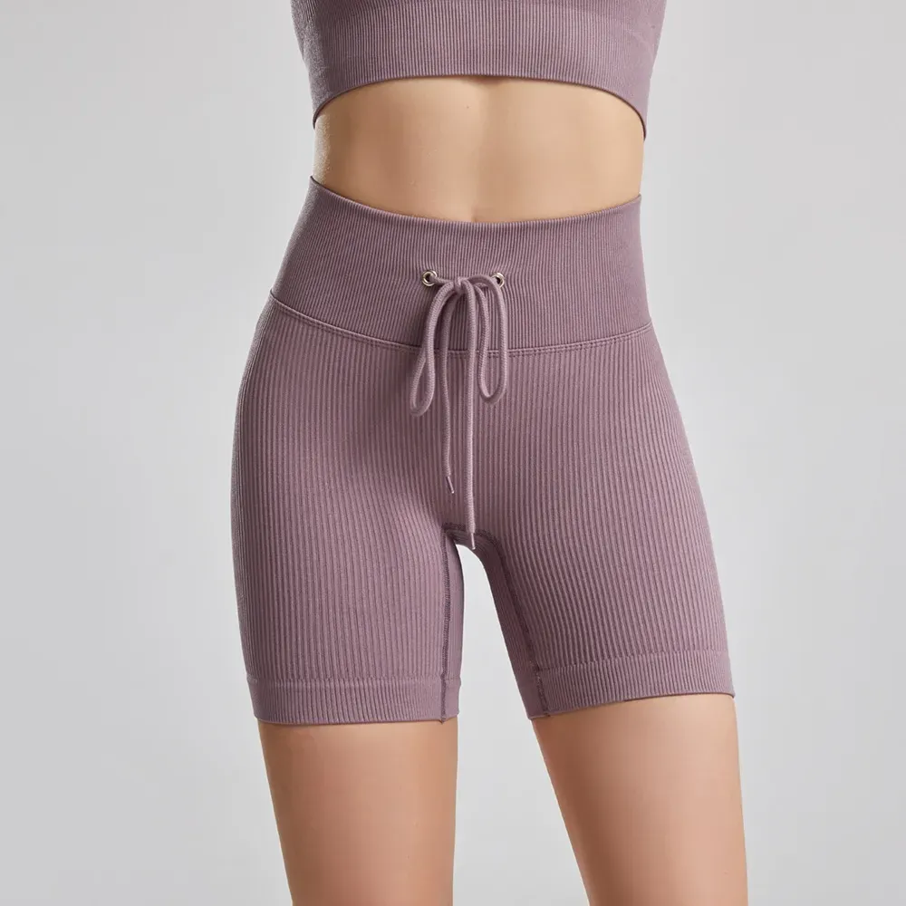 Shorty High-Rise Ribbed Drawstring Biker Shorts