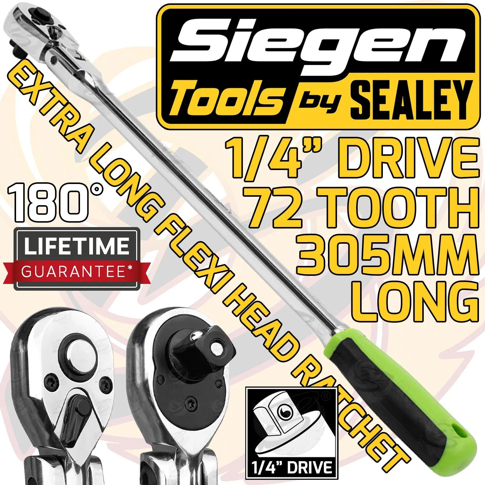 SIEGEN 1/4" DRIVE 72 TOOTH EXTRA LONG FLEXIBLE RATCHET HANDLE