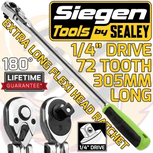 SIEGEN 1/4" DRIVE 72 TOOTH EXTRA LONG FLEXIBLE RATCHET HANDLE