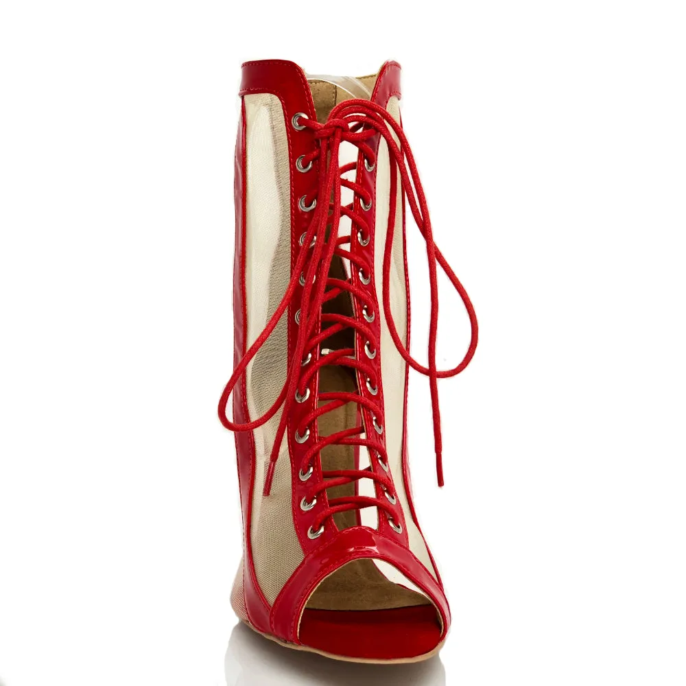 Sierra - Red Vegan Patent - Suede Sole - Dance Floor Only