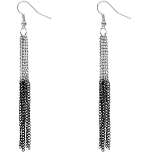 Silver Black Extra Long Chain Earrings
