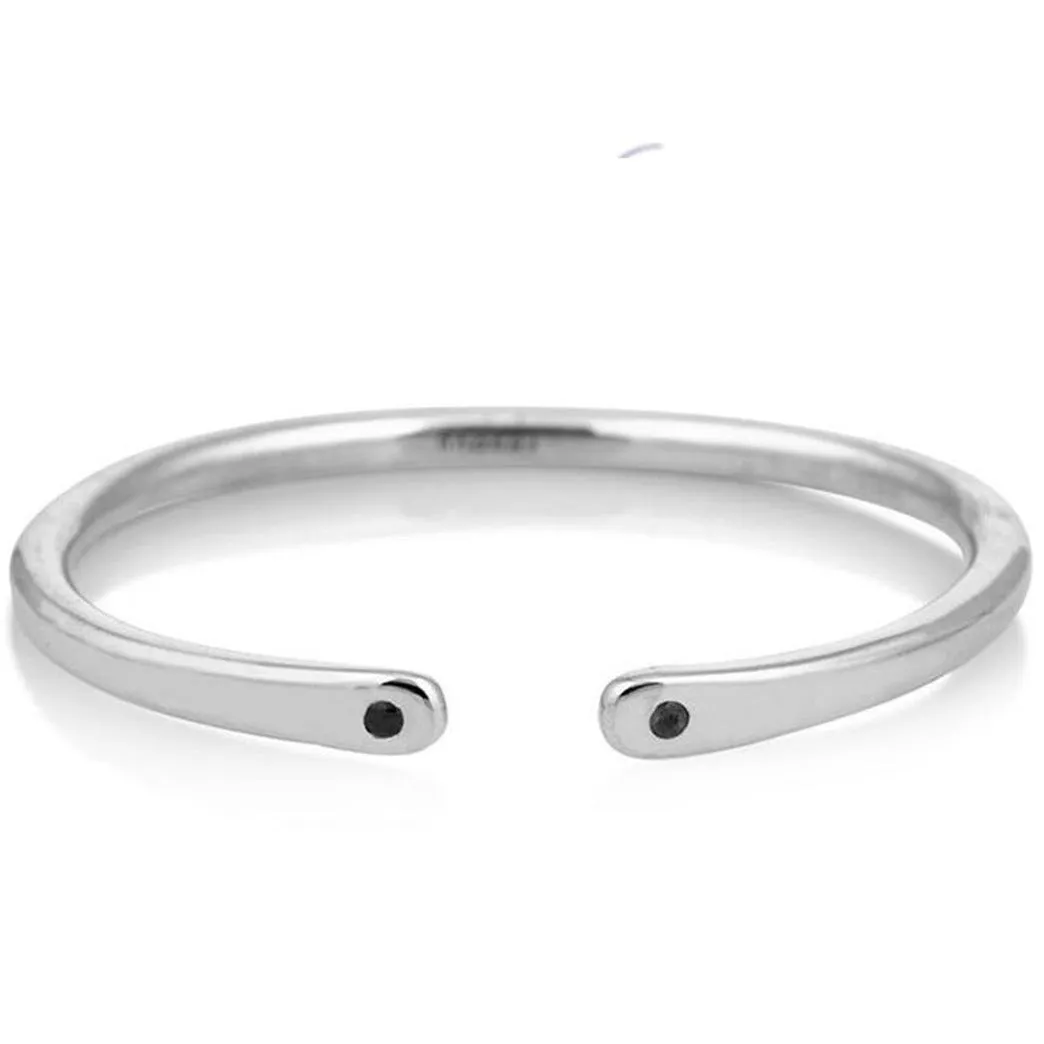 Silver Open Cuff with Black Diamond