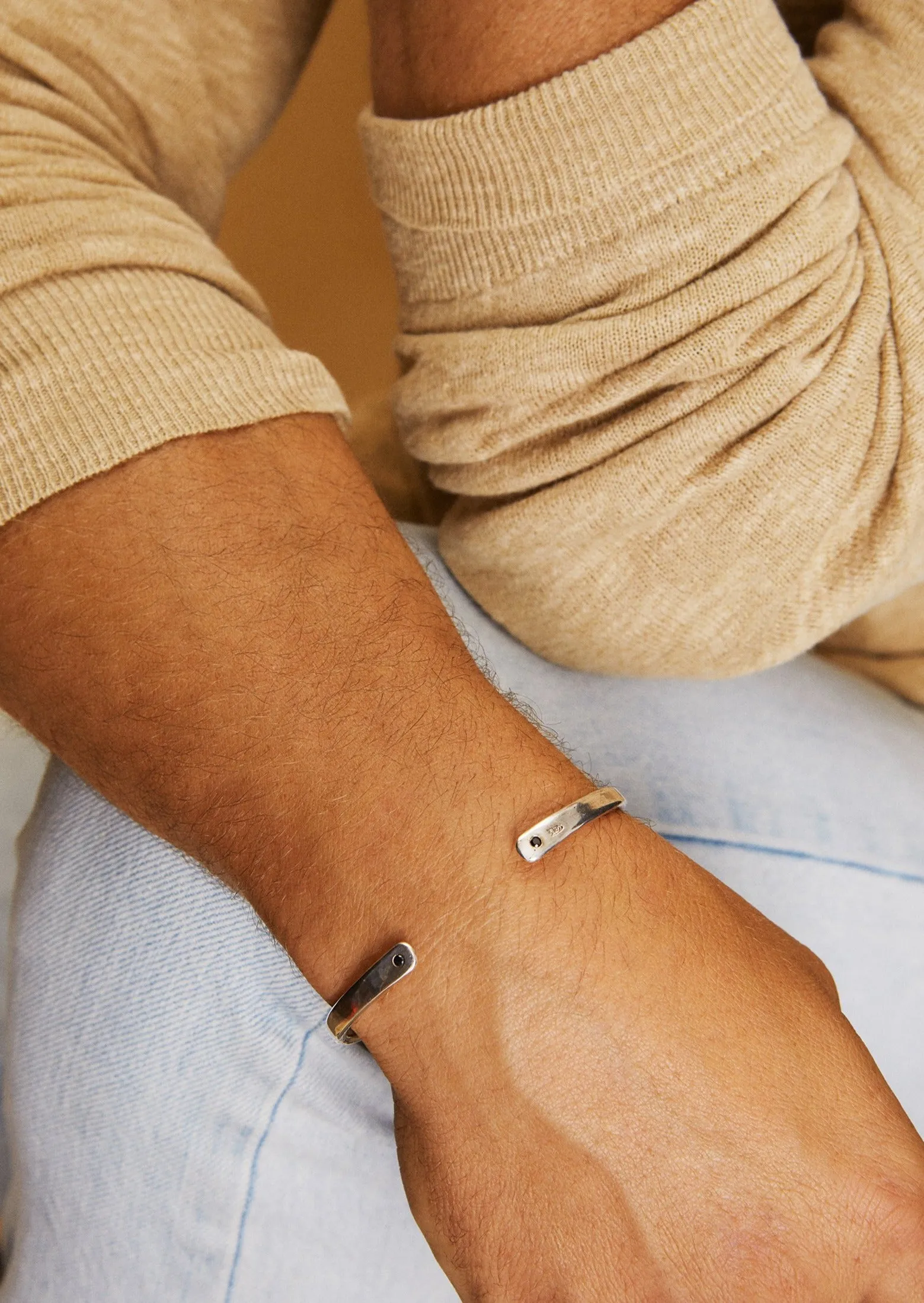 Silver Open Cuff with Black Diamond