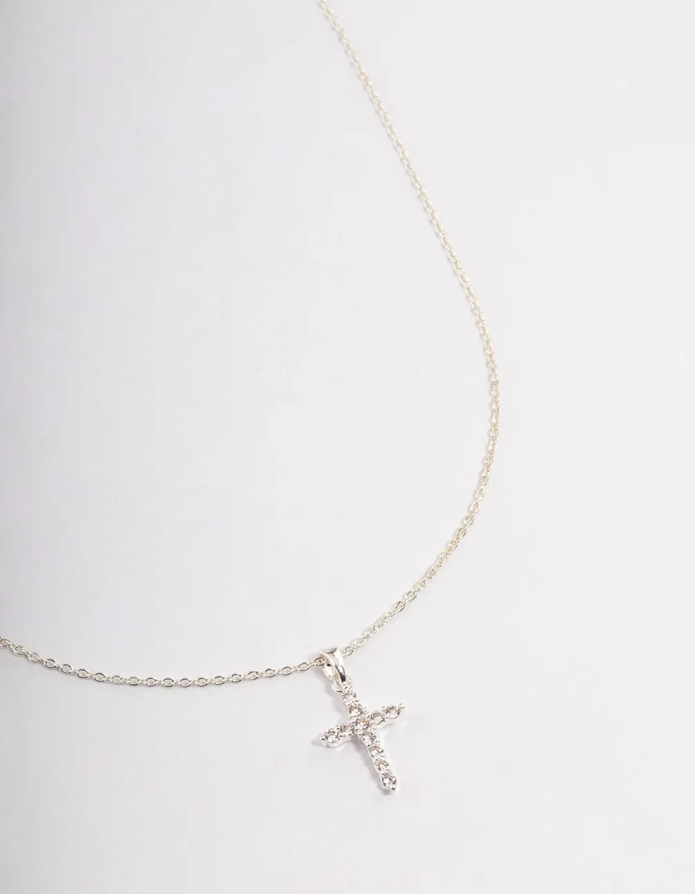 Silver Plated Cubic Zirconia Cross Fine Chain Necklace