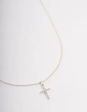 Silver Plated Cubic Zirconia Cross Fine Chain Necklace