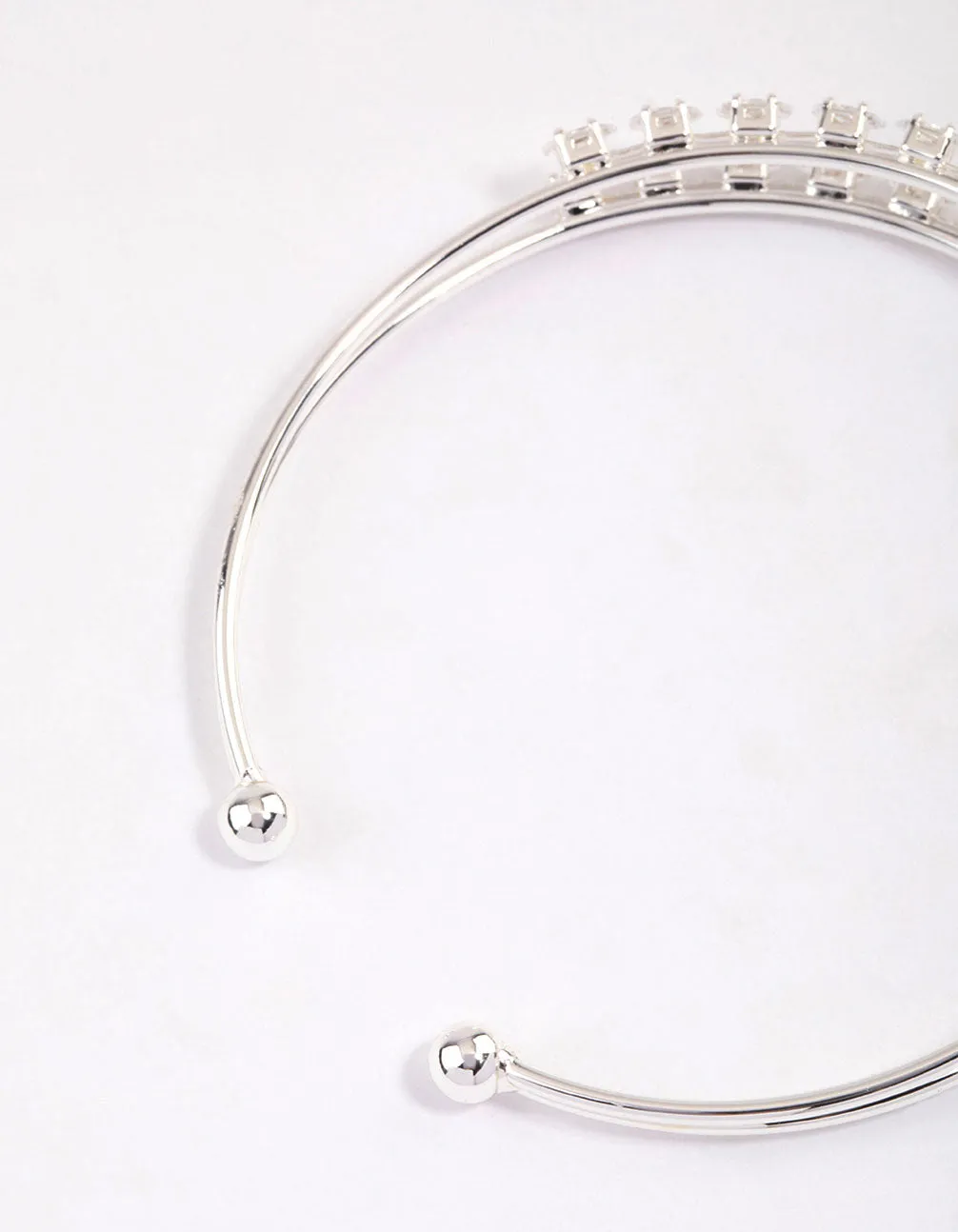 Silver Plated Cubic Zirconia Round Claw Wrist Cuff