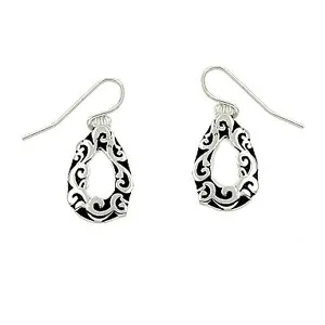 Silver-plated earrings fancy antique teardrop dangles - 1 pair