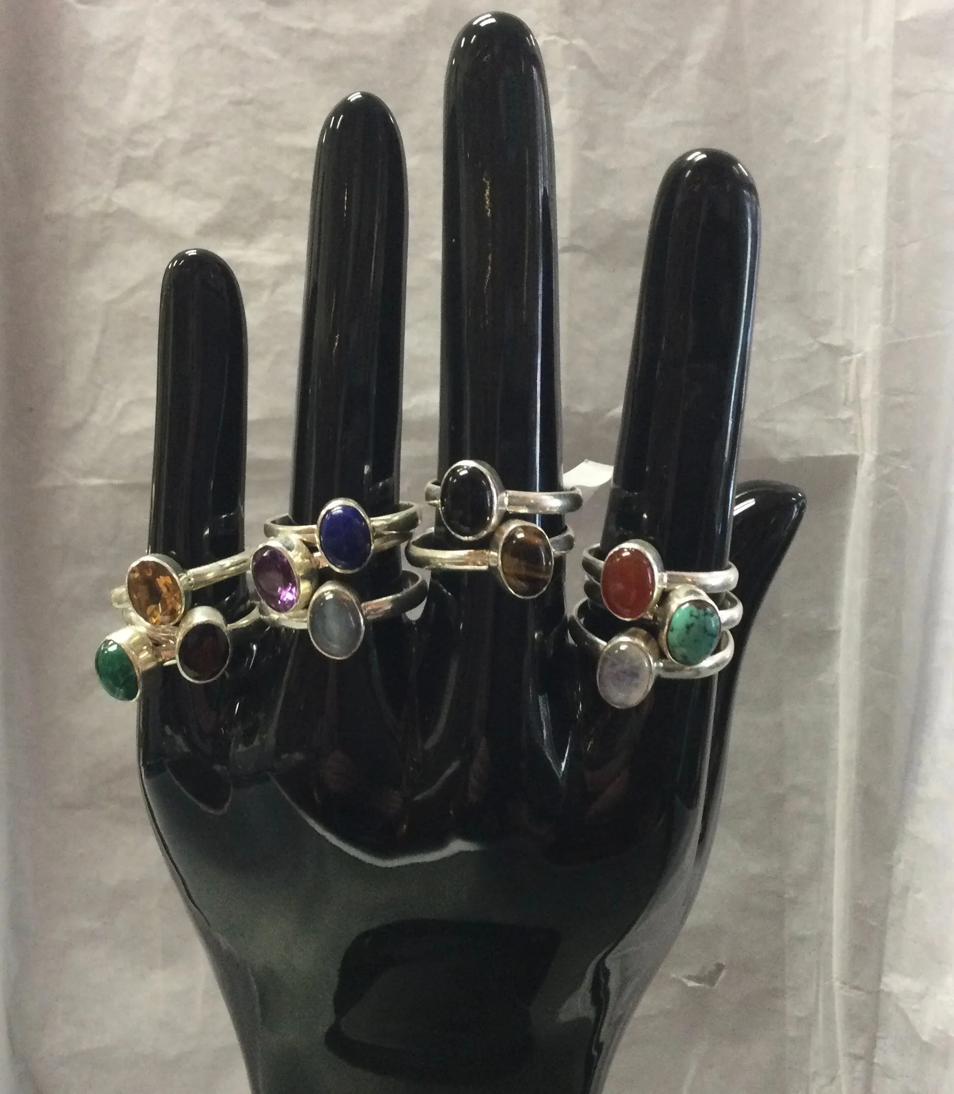 Simple Oval Gemstone Silver Ring - Various Stones