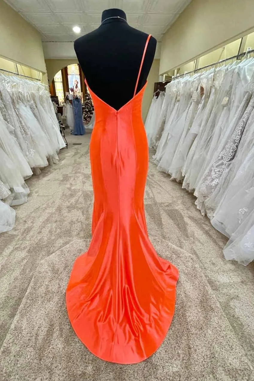 Simple Side Slit Green Satin Long Prom Dress