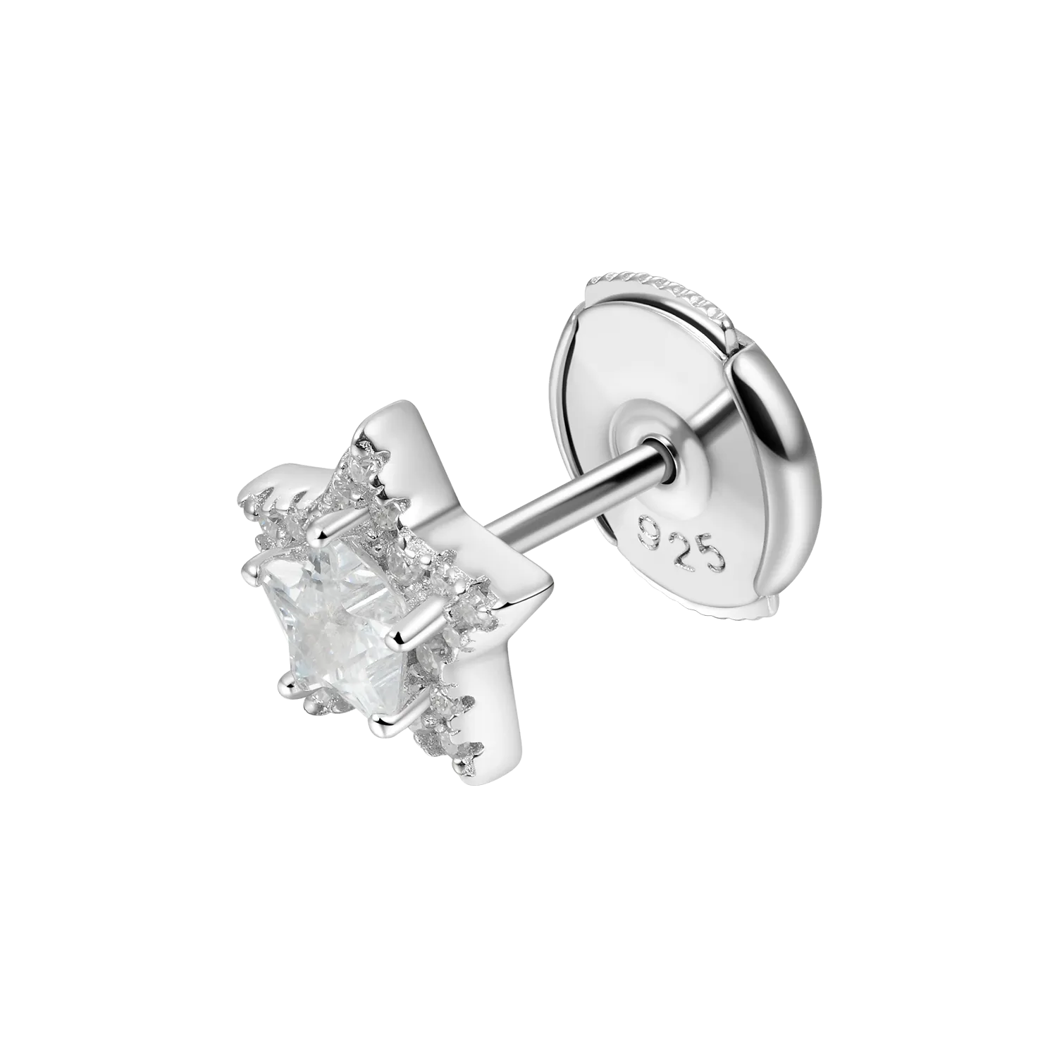 Single Moissanite Halo Star Stud Earring