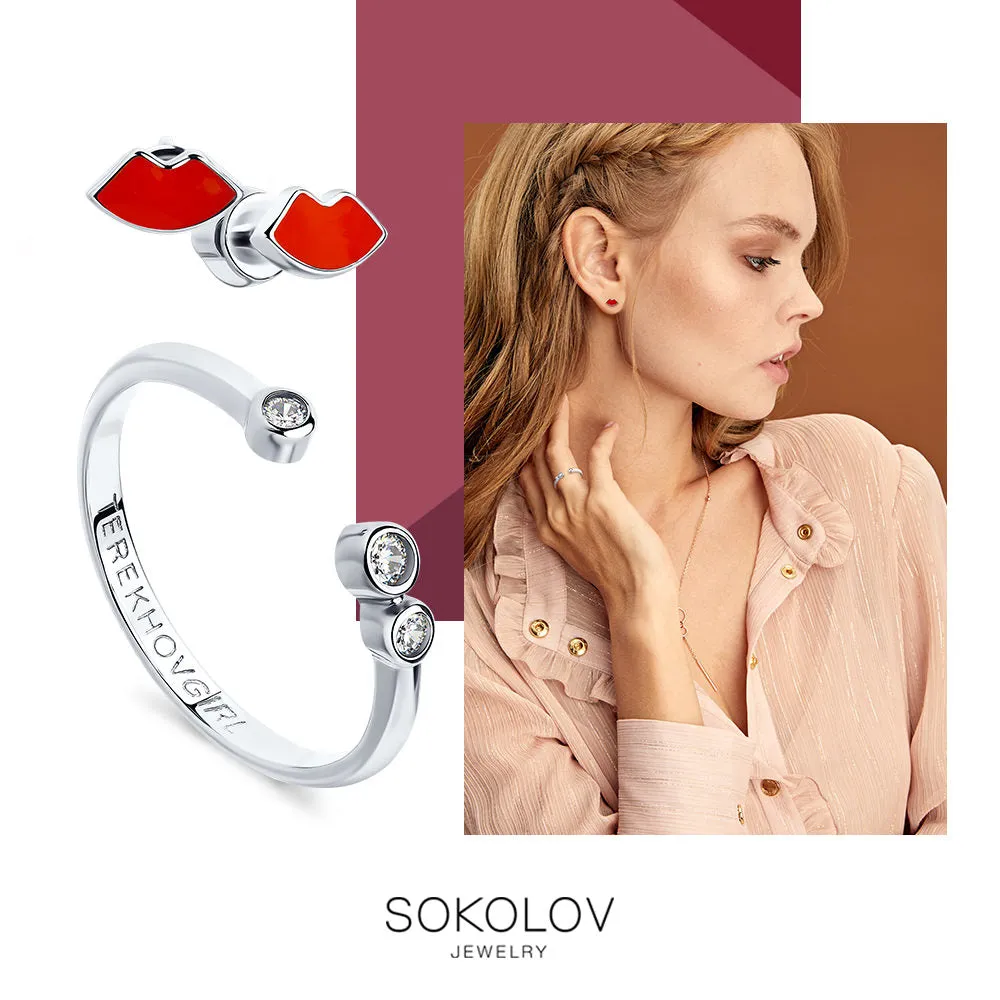 SOKOLOV x TerekhovGirl - Three Phianites Simple Silver 925 Open Ring