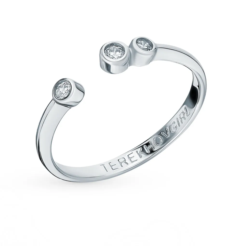 SOKOLOV x TerekhovGirl - Three Phianites Simple Silver 925 Open Ring