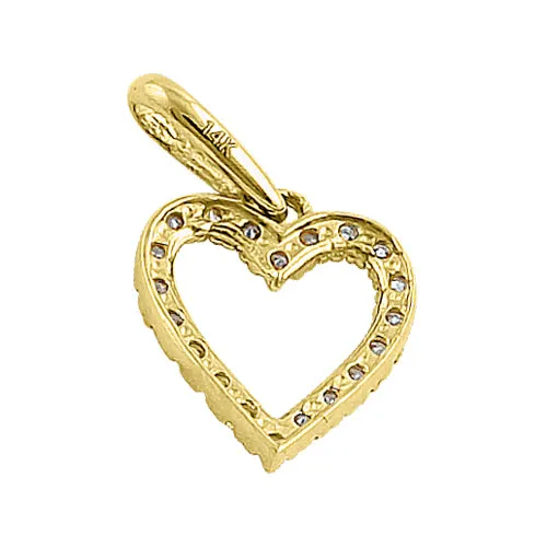 Solid 14K Yellow Gold Simple Heart Round CZ Pendant
