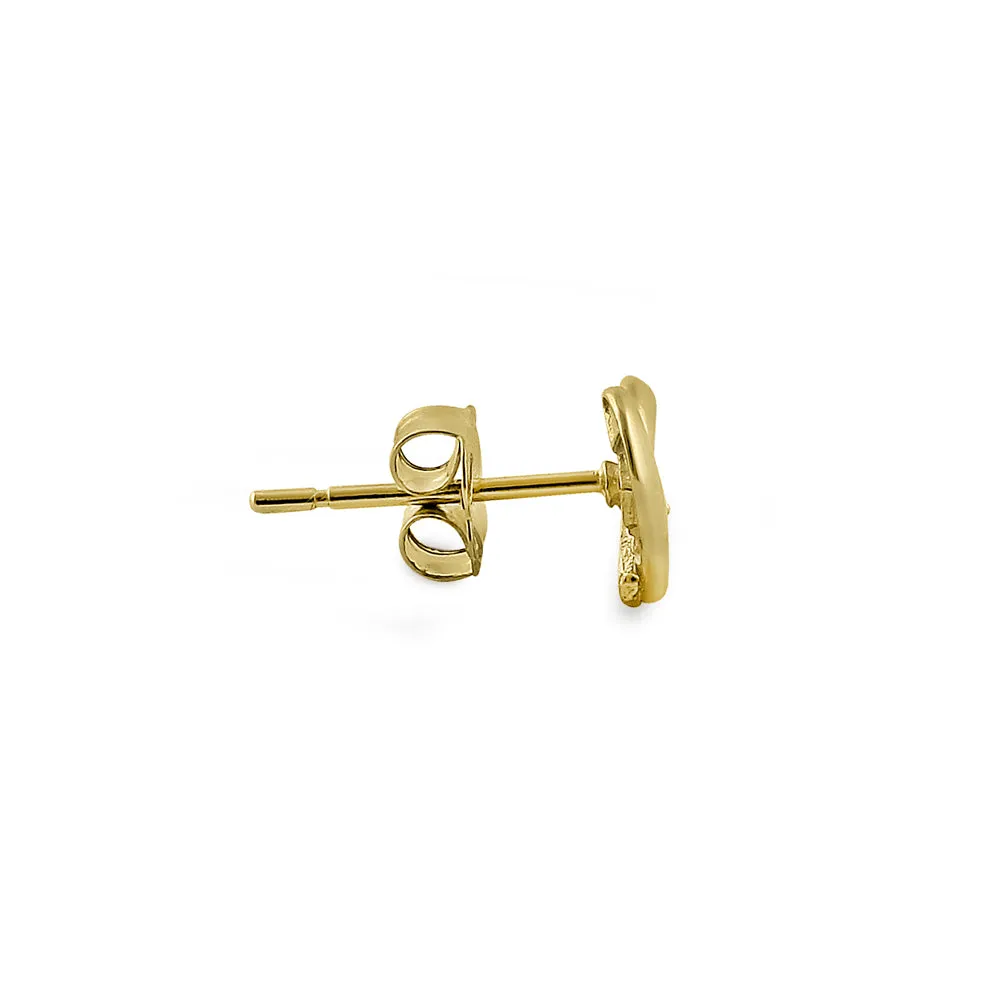 Solid 14K Yellow Gold Simple Overlap Heart Diamond Earrings
