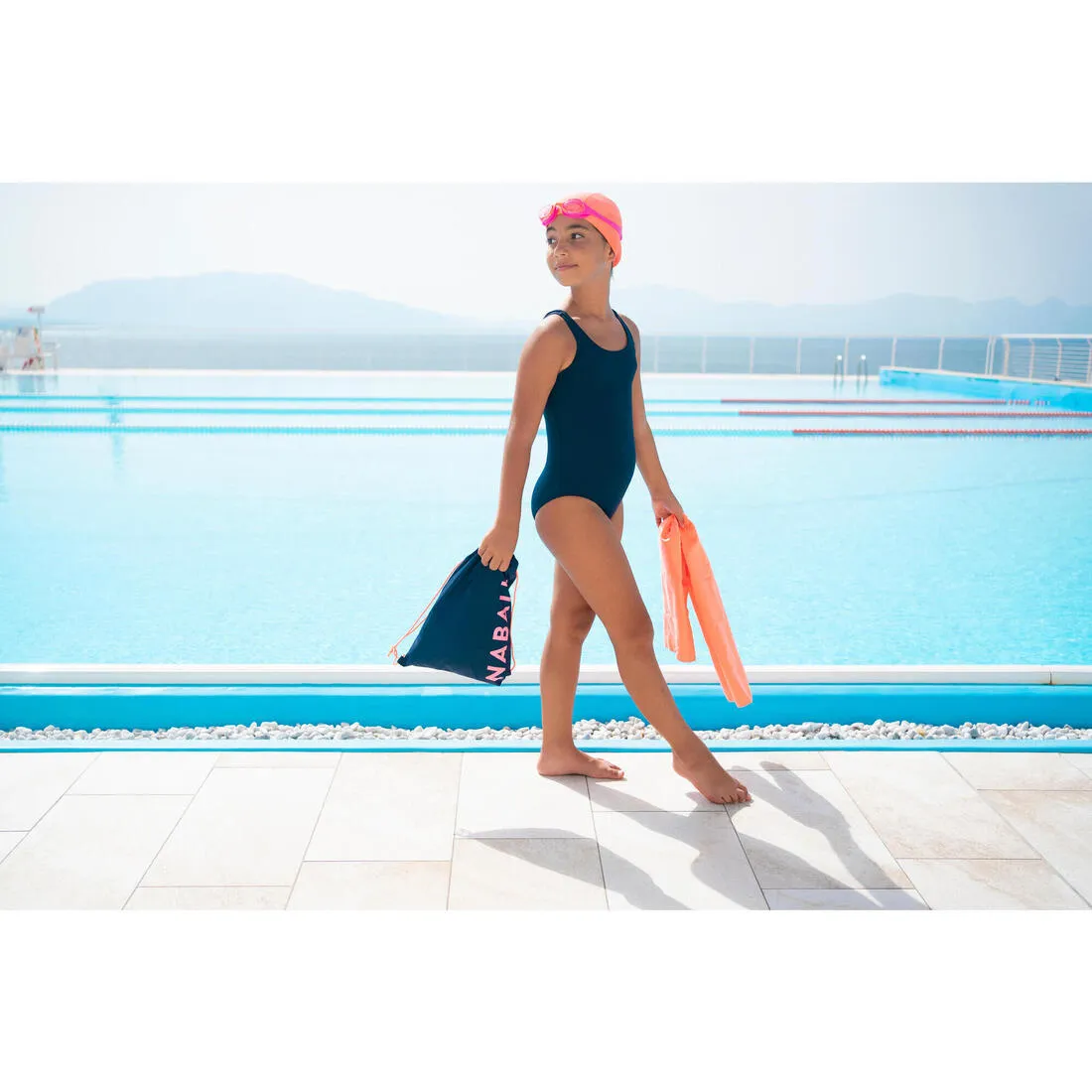 START 100 GIRL'S SWIMMING SET - NAVY/CORAL (BAG, TOWEL, GOGGLES, CAP, SWIMSUIT)