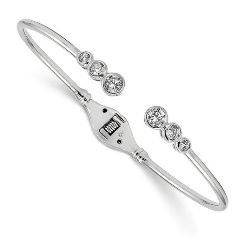 Sterling Silver Hinged Graduating CZ Bangle Cuff Bracelet