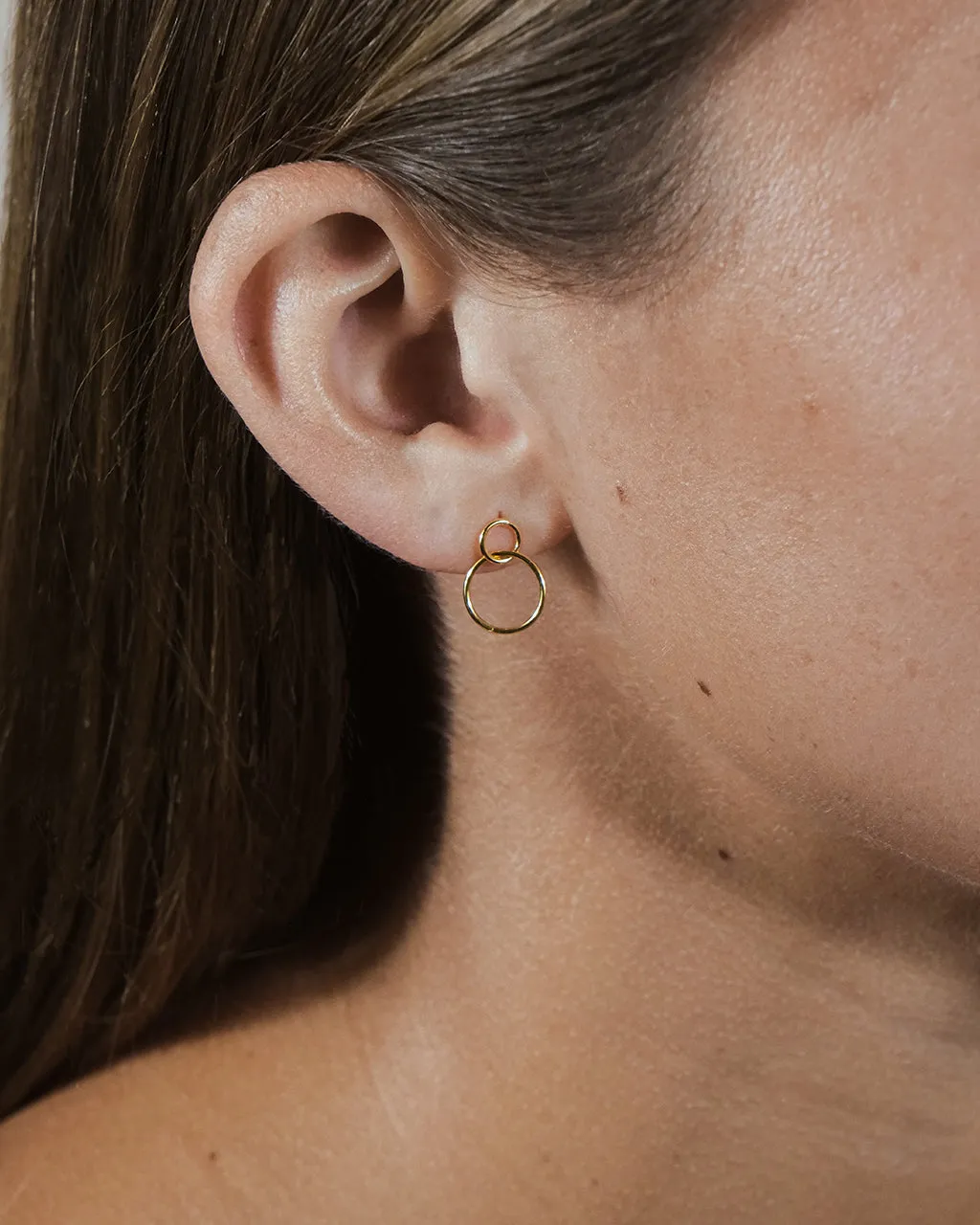 Sterling Silver Simple Interlocking Circle Dangle Earrings