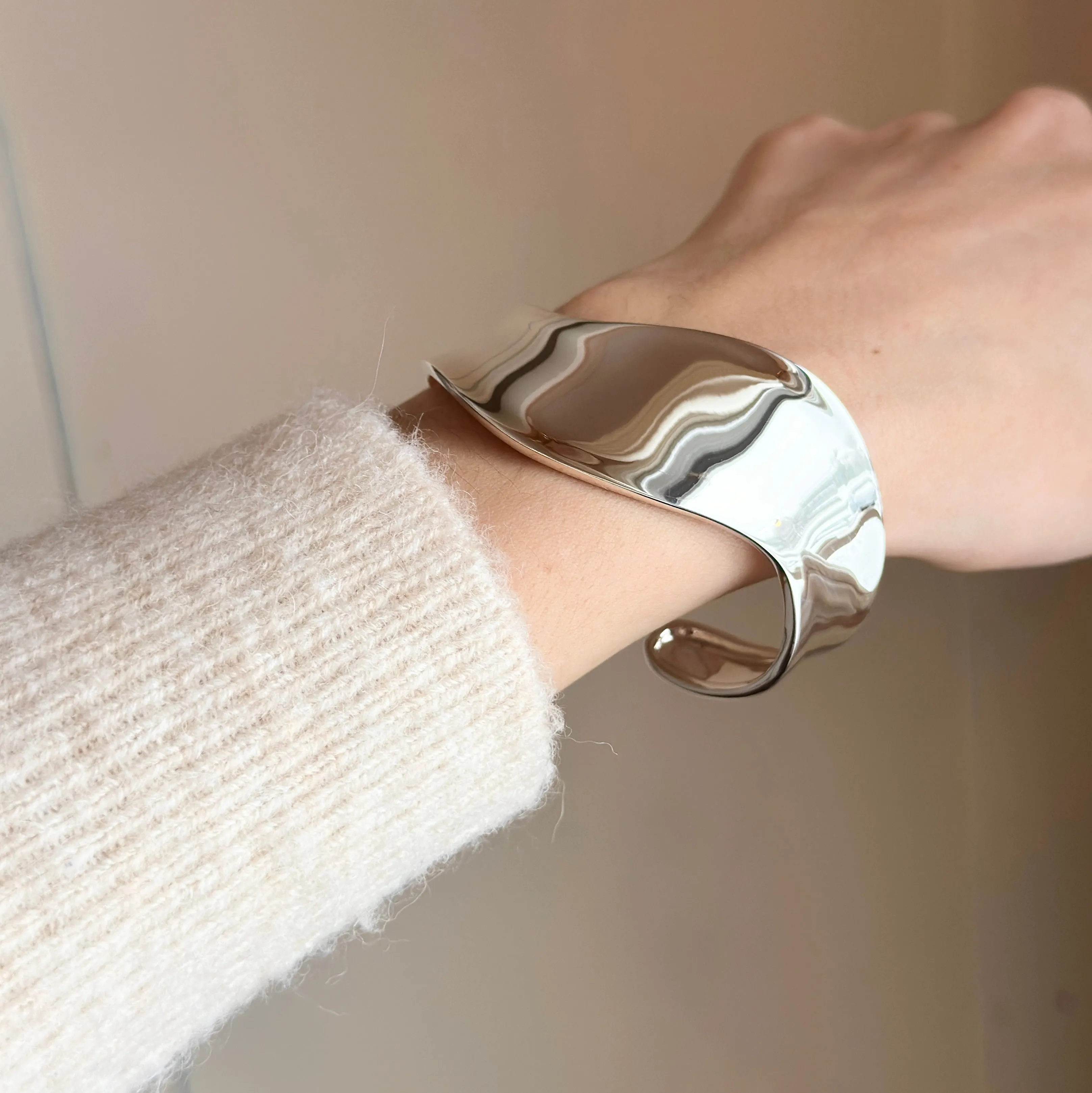 Sterling Silver Wave Design Cuff Bracelet