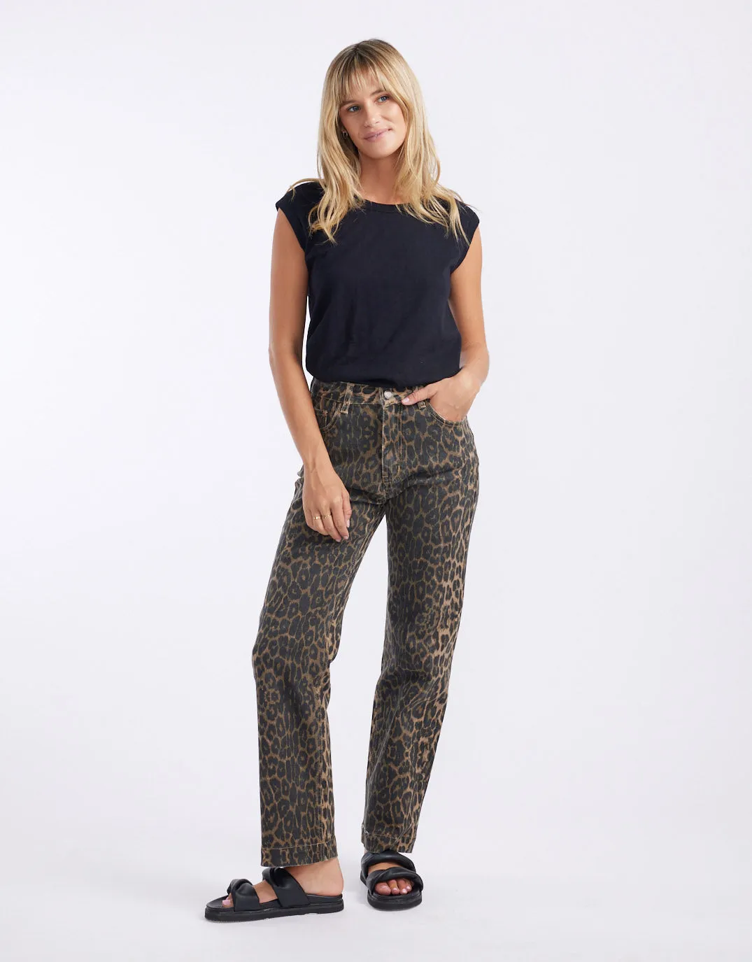 Stretch Straight Leg Jean - Leopard Print