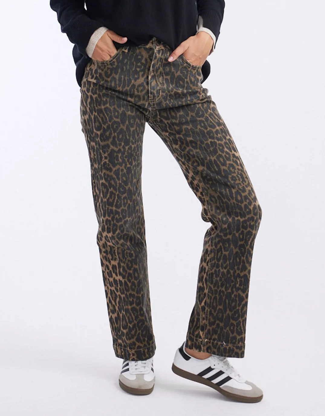 Stretch Straight Leg Jean - Leopard Print