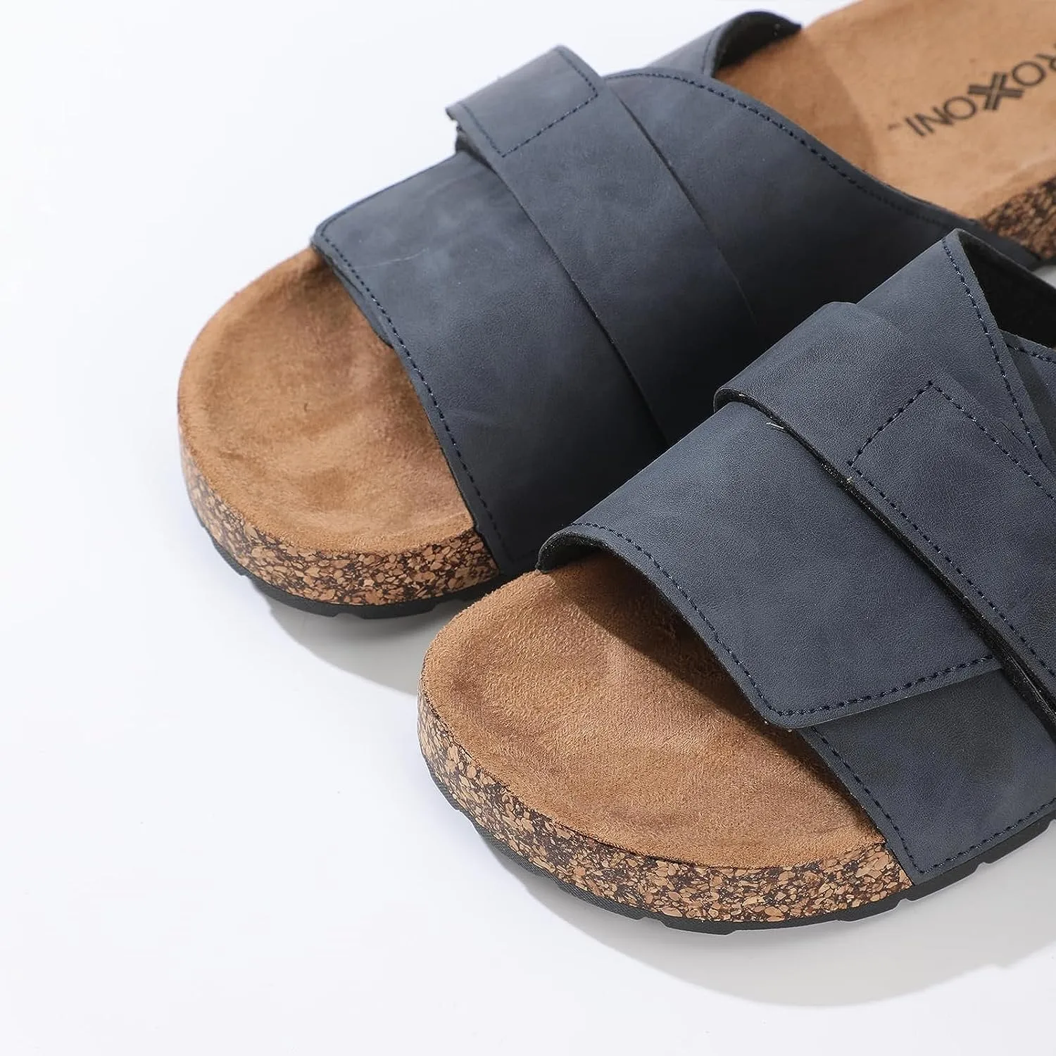 Stylish Flat Sandals for Men - Adjustable Strap, Suede Covered, Molded Faux Cork Midsole, EVA Rubber Sole