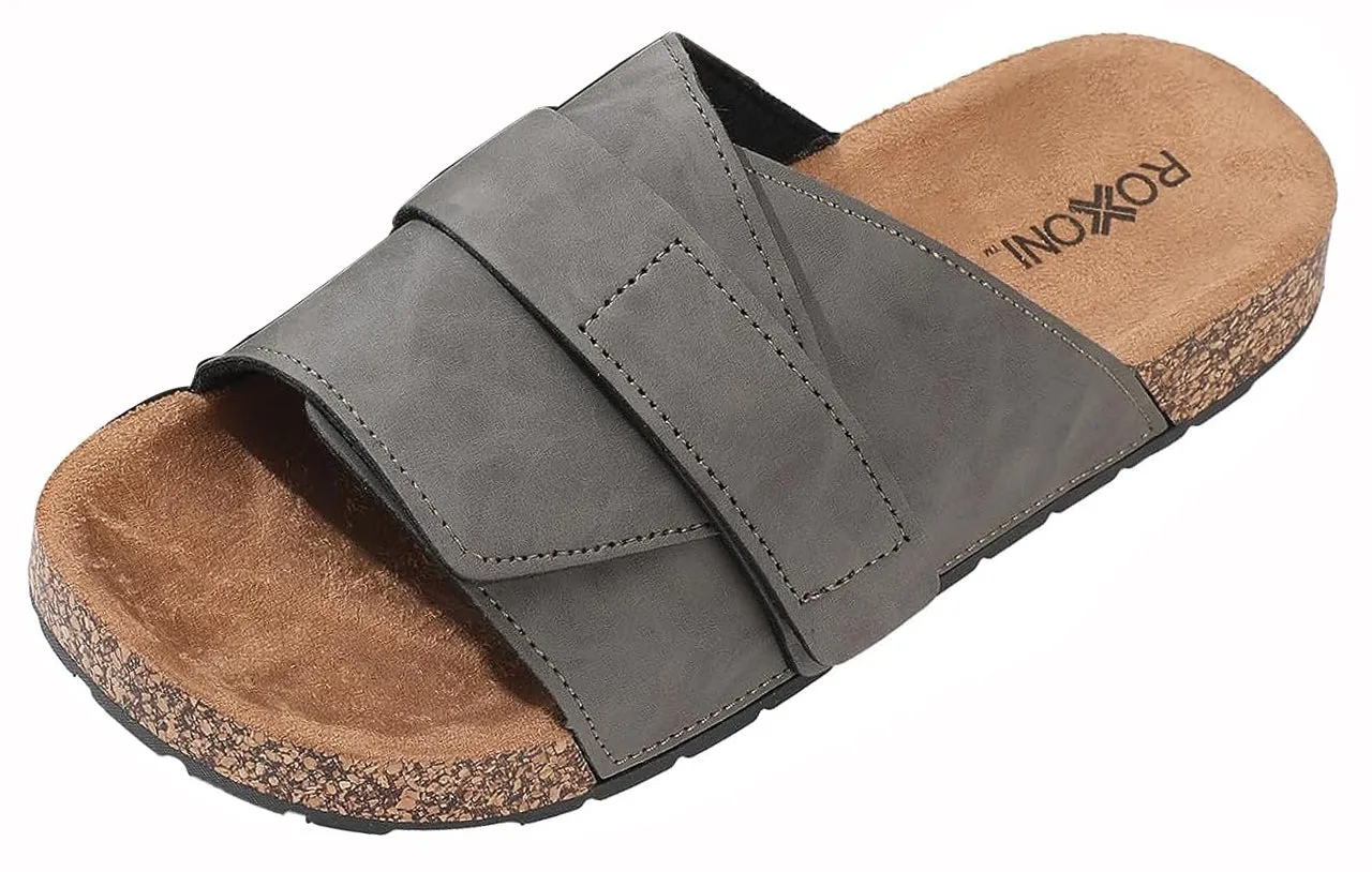 Stylish Flat Sandals for Men - Adjustable Strap, Suede Covered, Molded Faux Cork Midsole, EVA Rubber Sole