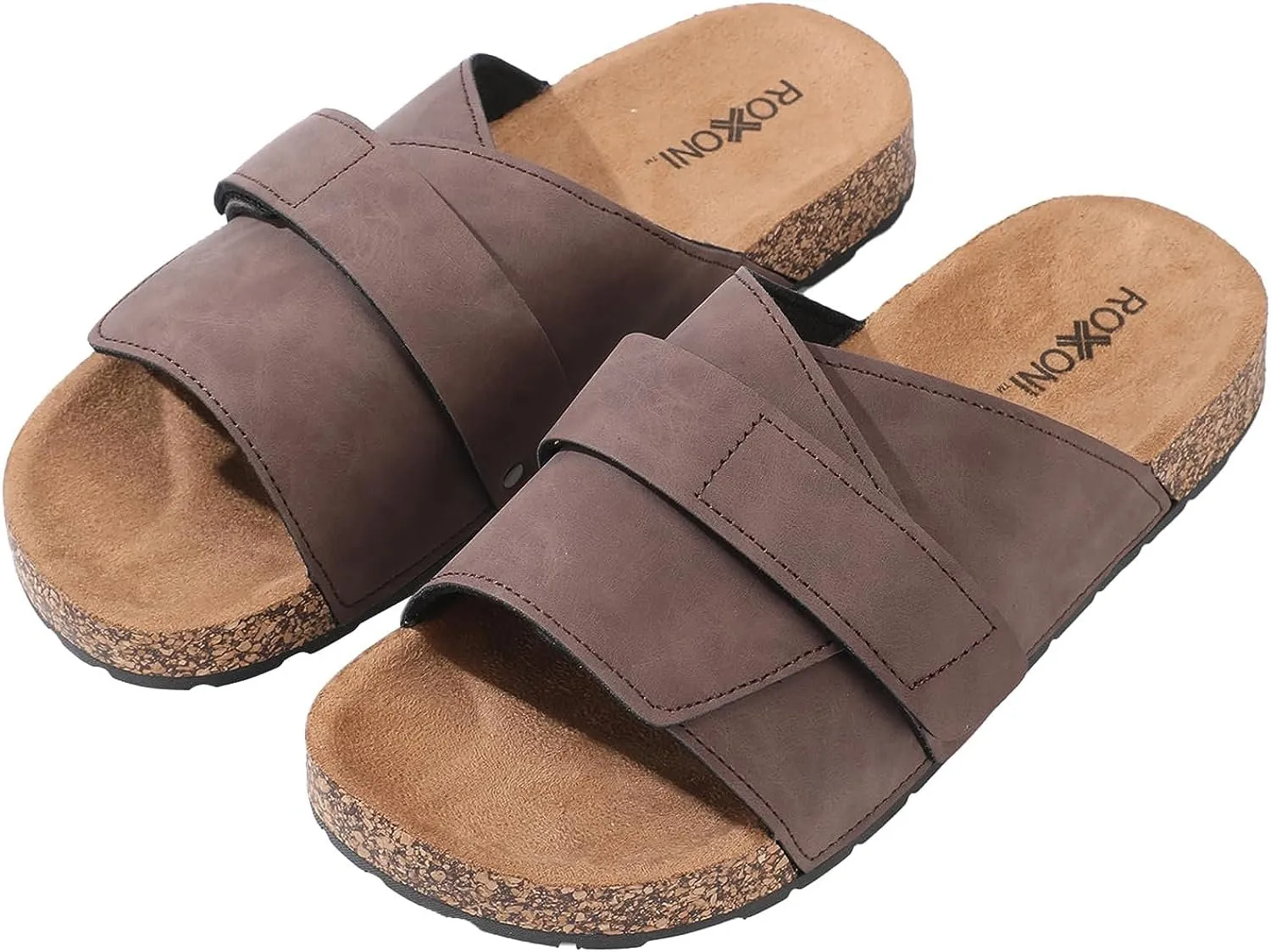 Stylish Flat Sandals for Men - Adjustable Strap, Suede Covered, Molded Faux Cork Midsole, EVA Rubber Sole