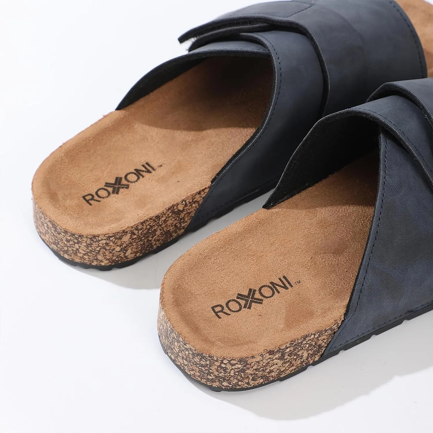 Stylish Flat Sandals for Men - Adjustable Strap, Suede Covered, Molded Faux Cork Midsole, EVA Rubber Sole