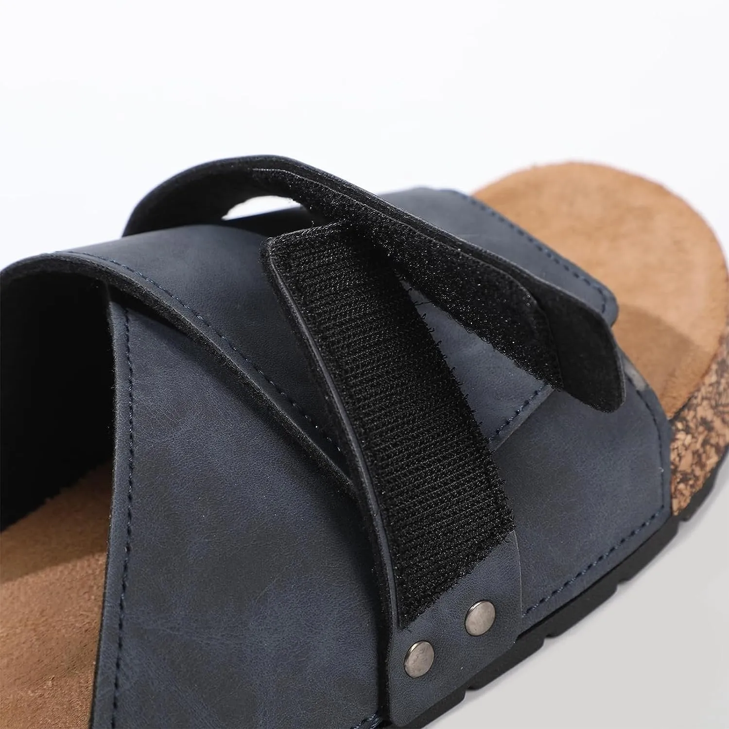 Stylish Flat Sandals for Men - Adjustable Strap, Suede Covered, Molded Faux Cork Midsole, EVA Rubber Sole