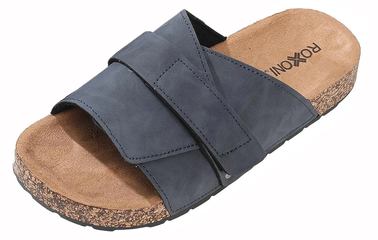 Stylish Flat Sandals for Men - Adjustable Strap, Suede Covered, Molded Faux Cork Midsole, EVA Rubber Sole