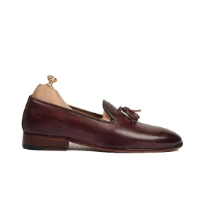 Tassel Burgundy Leather Hand Polished Loafer