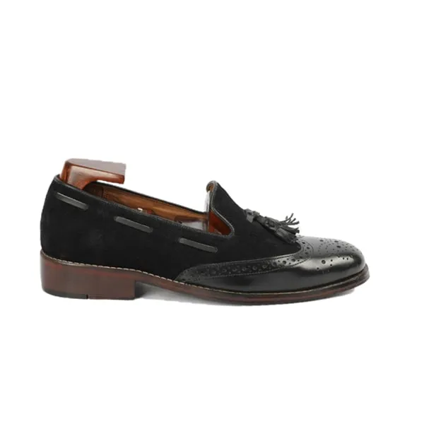 Tassel Suede Black Leather Loafer