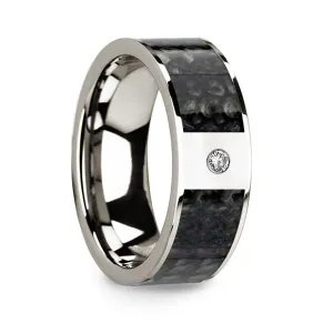 Thorsten Flat 14k White Gold with Blue Dinosaur Bone Inlay & White Diamond Setting - 8mm