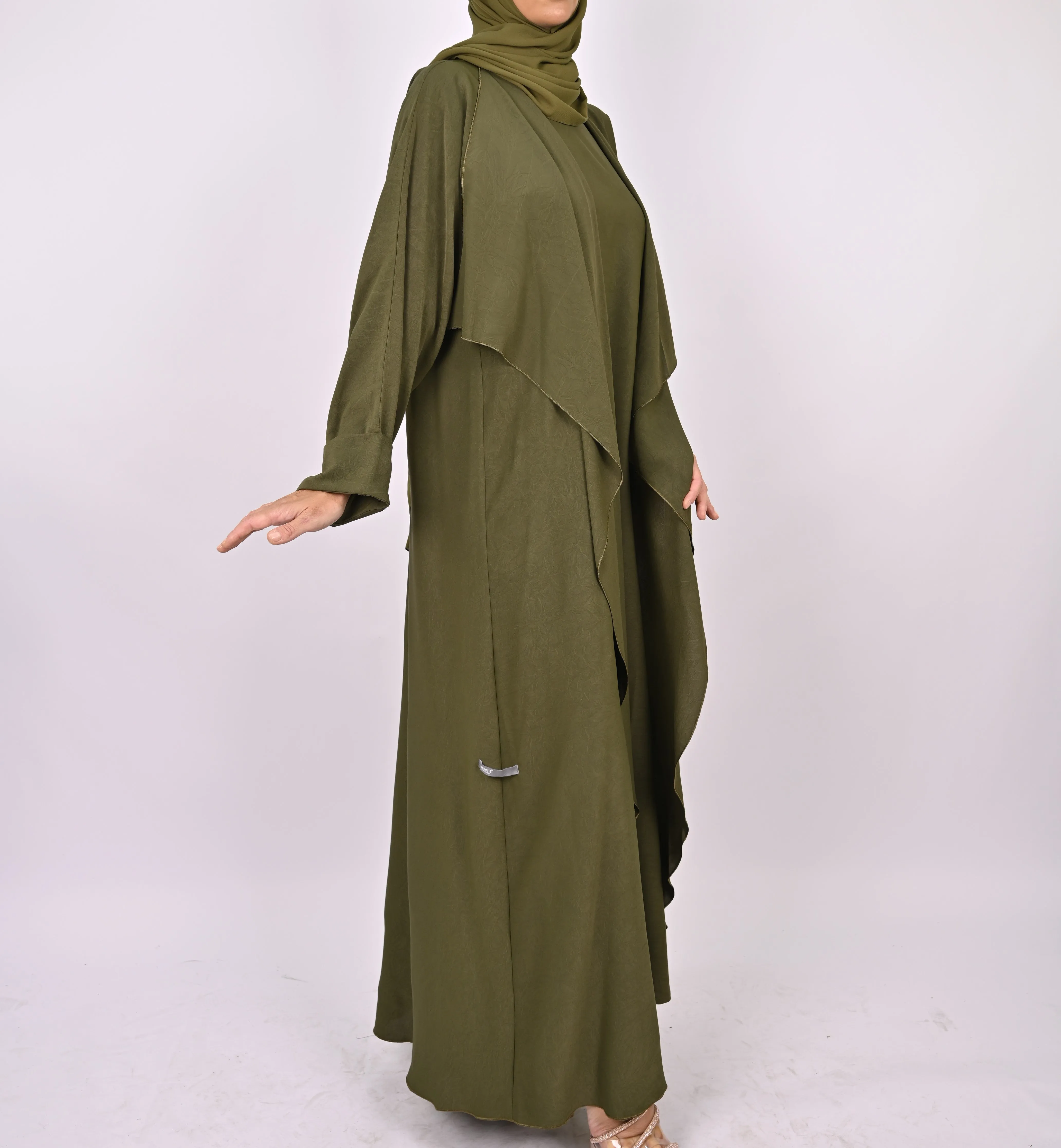 Three-Piece Waterfall Abaya Set - Khaki