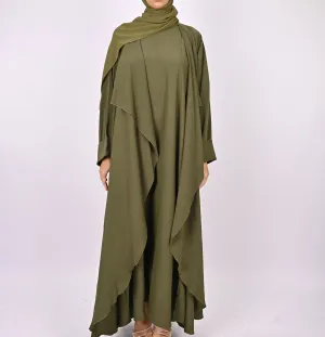 Three-Piece Waterfall Abaya Set - Khaki