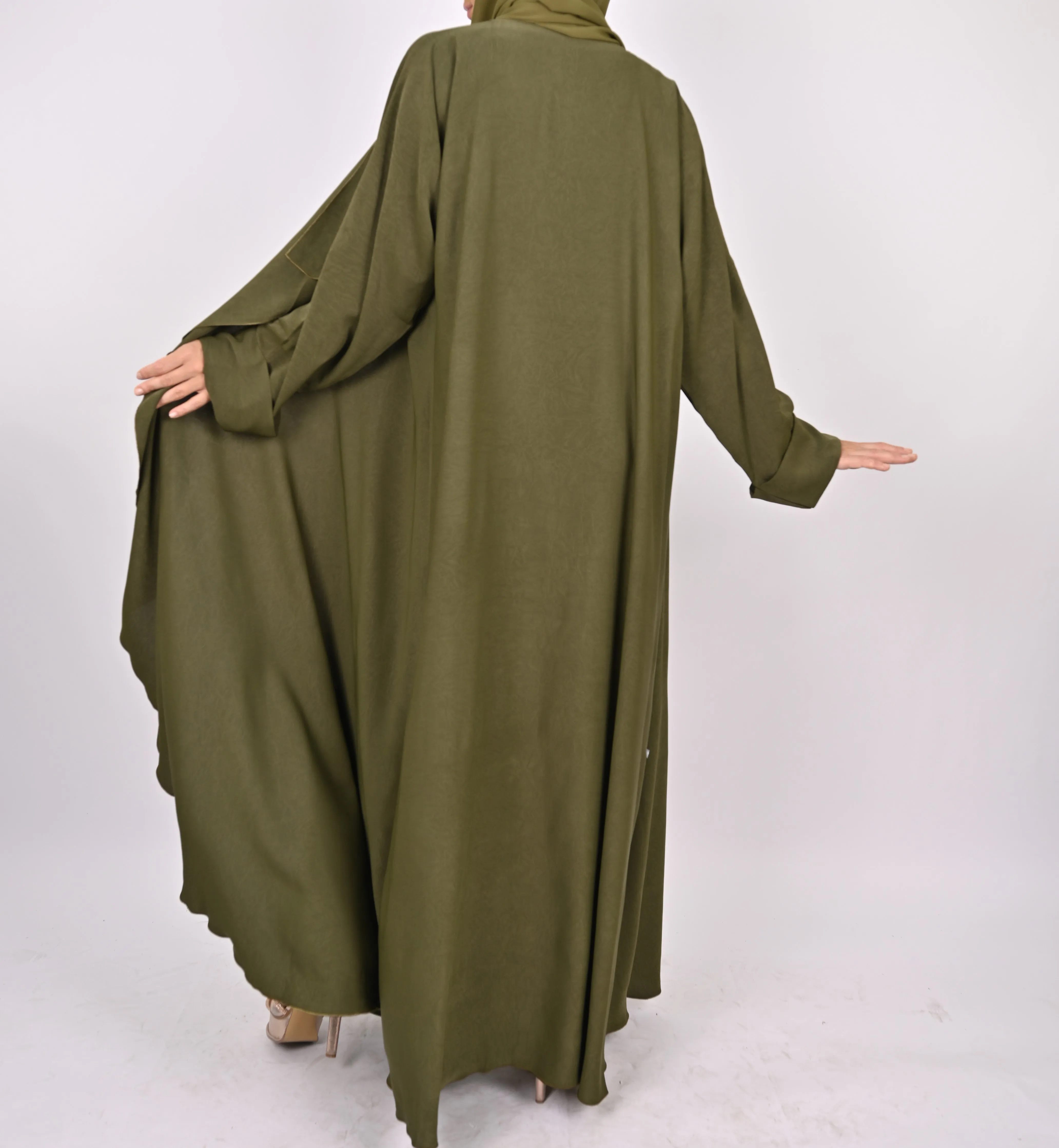Three-Piece Waterfall Abaya Set - Khaki