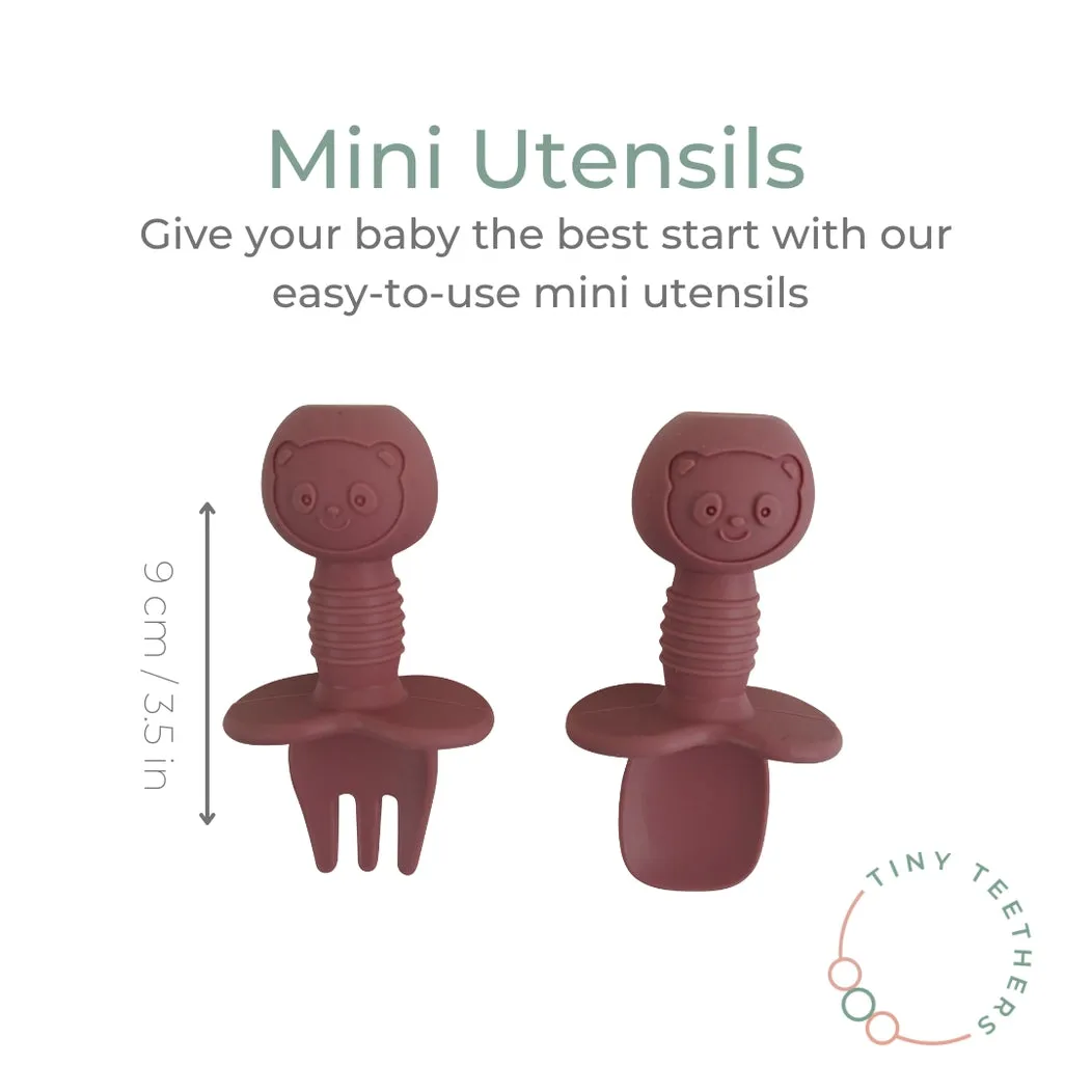 Tiny Teethers Mini Fork   Spoon Silicone Utensil Set - Light Grey