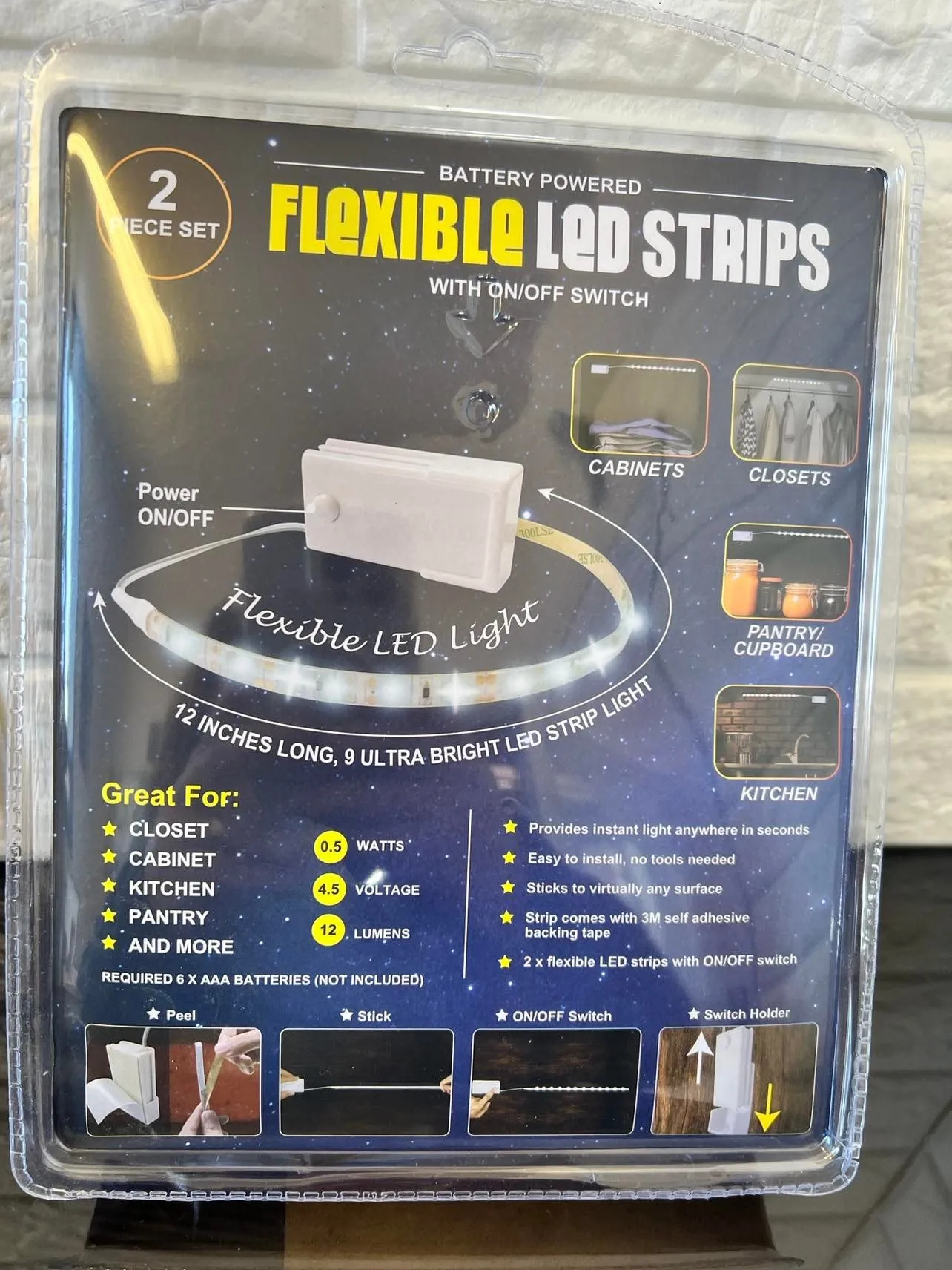 Total Value Products Battery Powered Flexible LED Strips with On/Off Switch! 18 Ultra Bright LED lights!