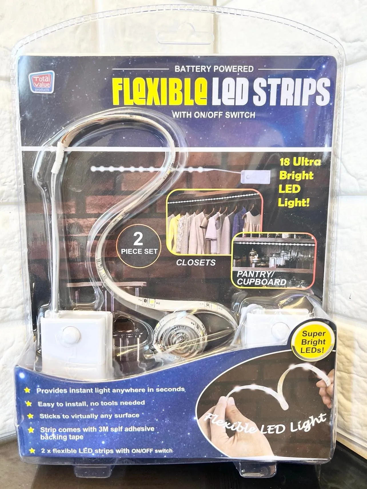 Total Value Products Battery Powered Flexible LED Strips with On/Off Switch! 18 Ultra Bright LED lights!