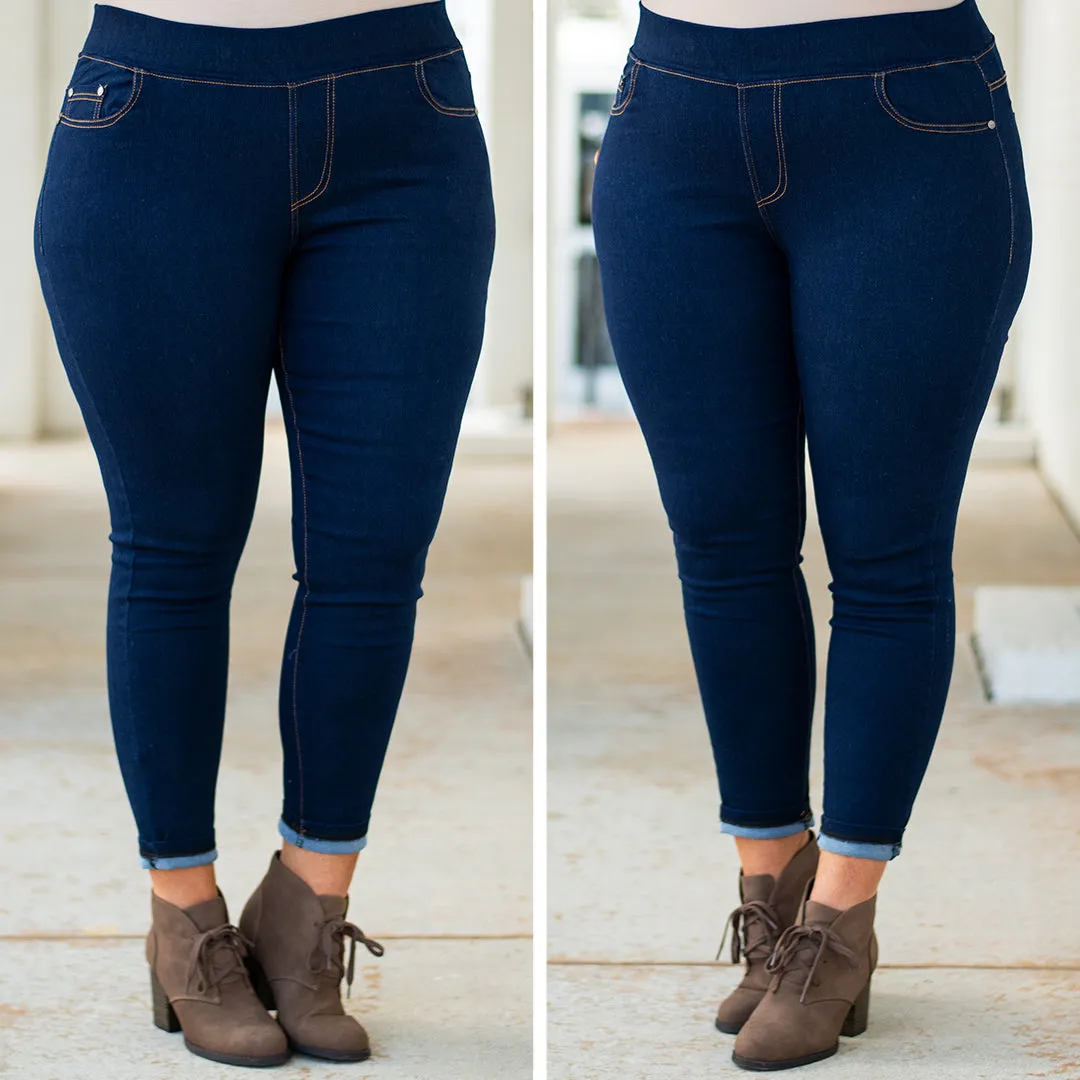 Travel Plans Jeggings, Dark Wash