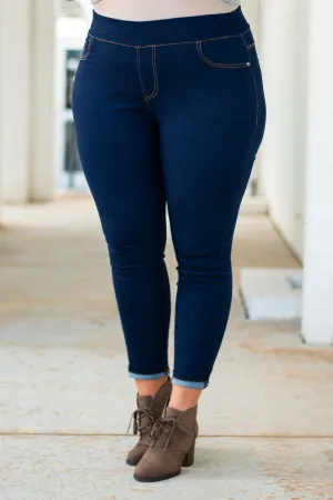 Travel Plans Jeggings, Dark Wash