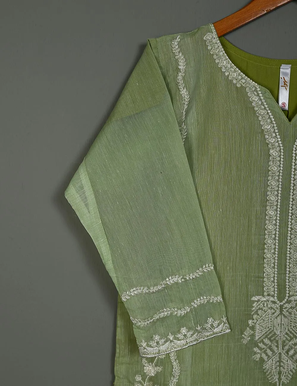TS-167-Pista - Paper Cotton Embroidered Kurti