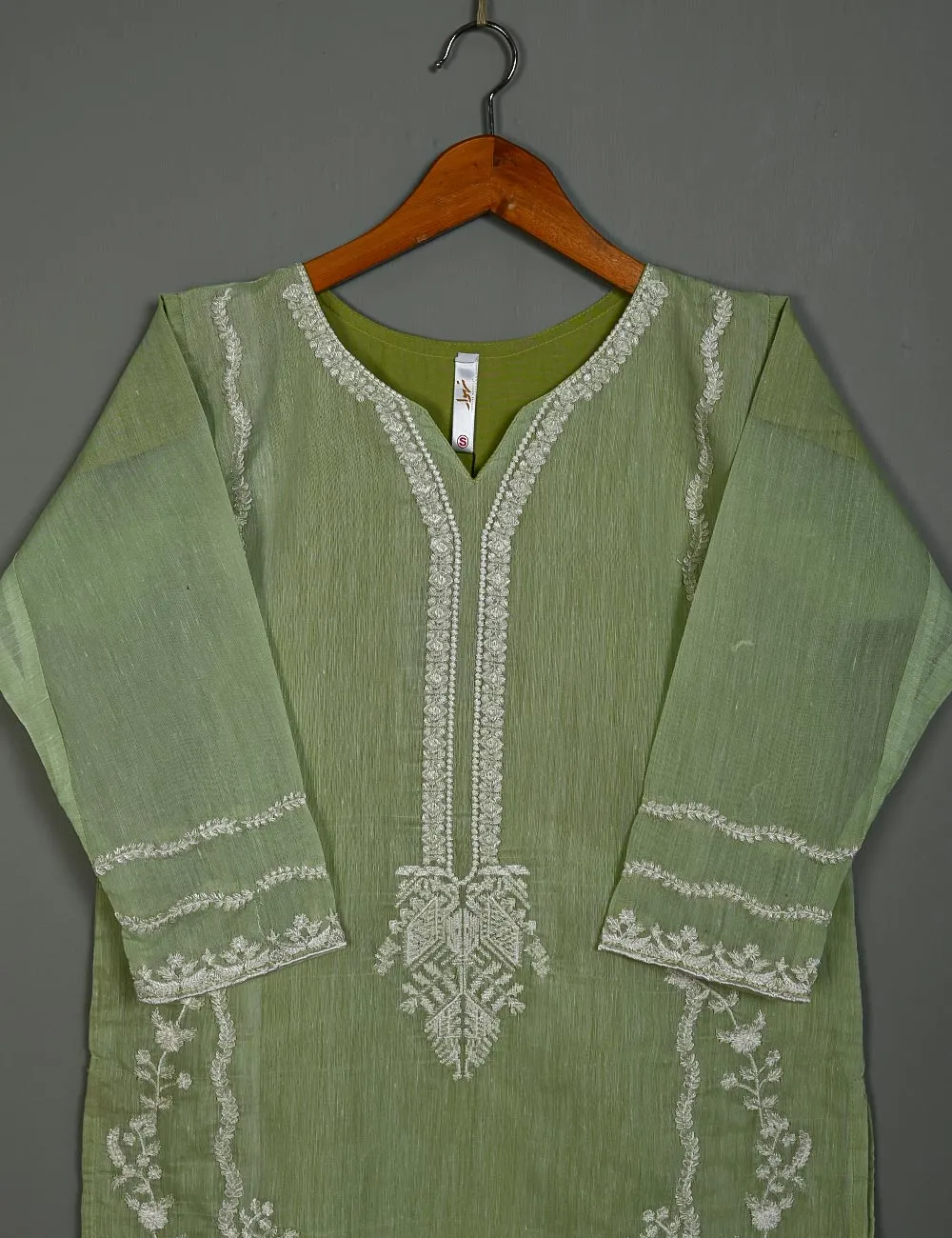 TS-167-Pista - Paper Cotton Embroidered Kurti