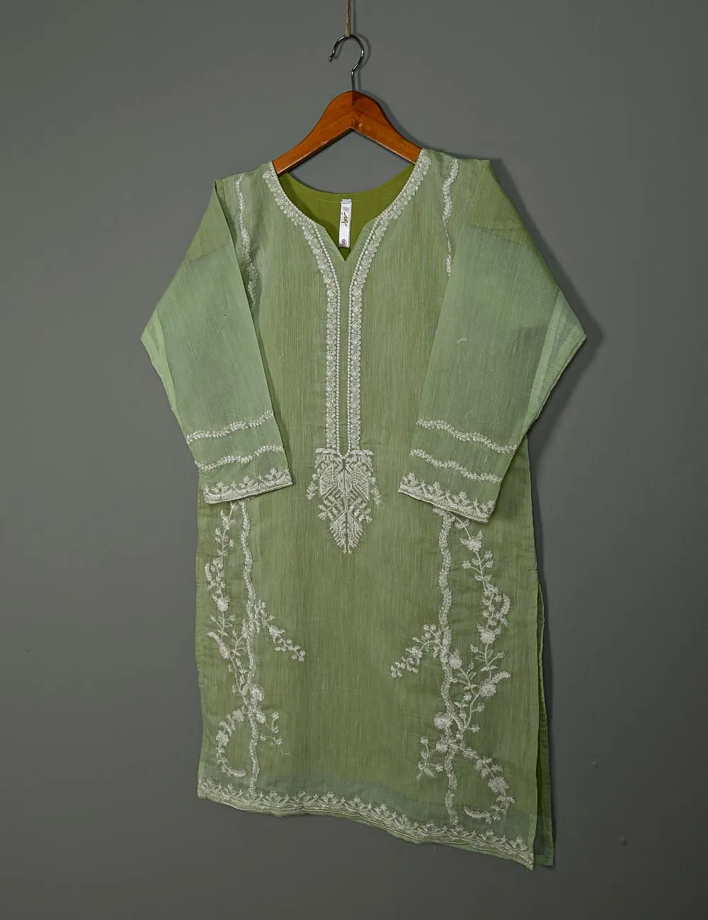TS-167-Pista - Paper Cotton Embroidered Kurti