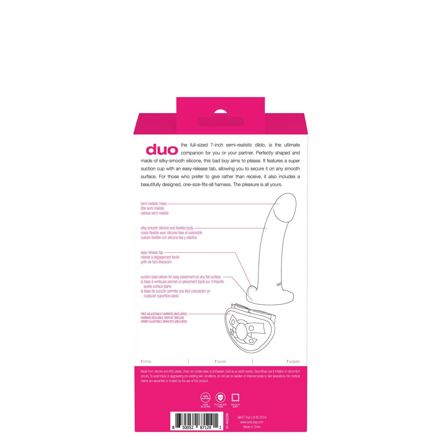 Vedo Duo Semi-Realistic Dildo With Harness -  Pink/purple
