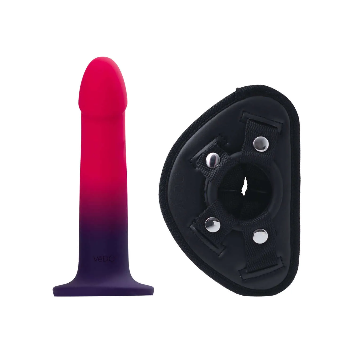 Vedo Duo Semi-Realistic Dildo With Harness -  Pink/purple