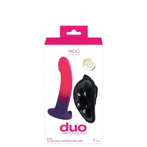 Vedo Duo Semi-Realistic Dildo With Harness -  Pink/purple