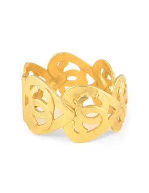 Vintage Chanel Hearts Bracelet Spring c1995 Open Cuff Yellow Gold Tone 90s