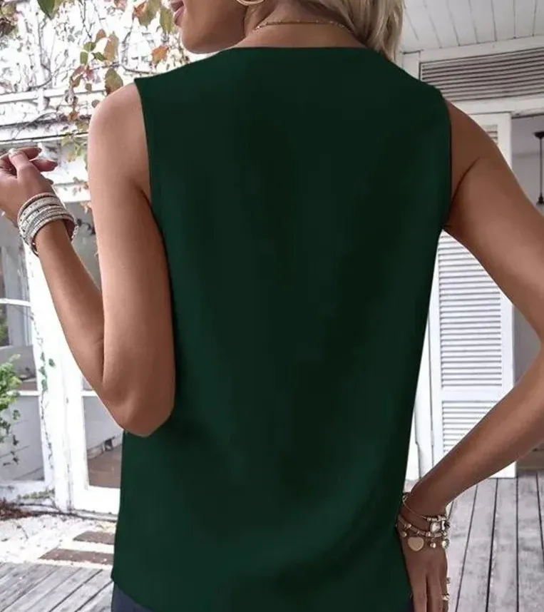 Viva Vibes Sleeveless Tie-Neck V-Cut Dressy Blouse