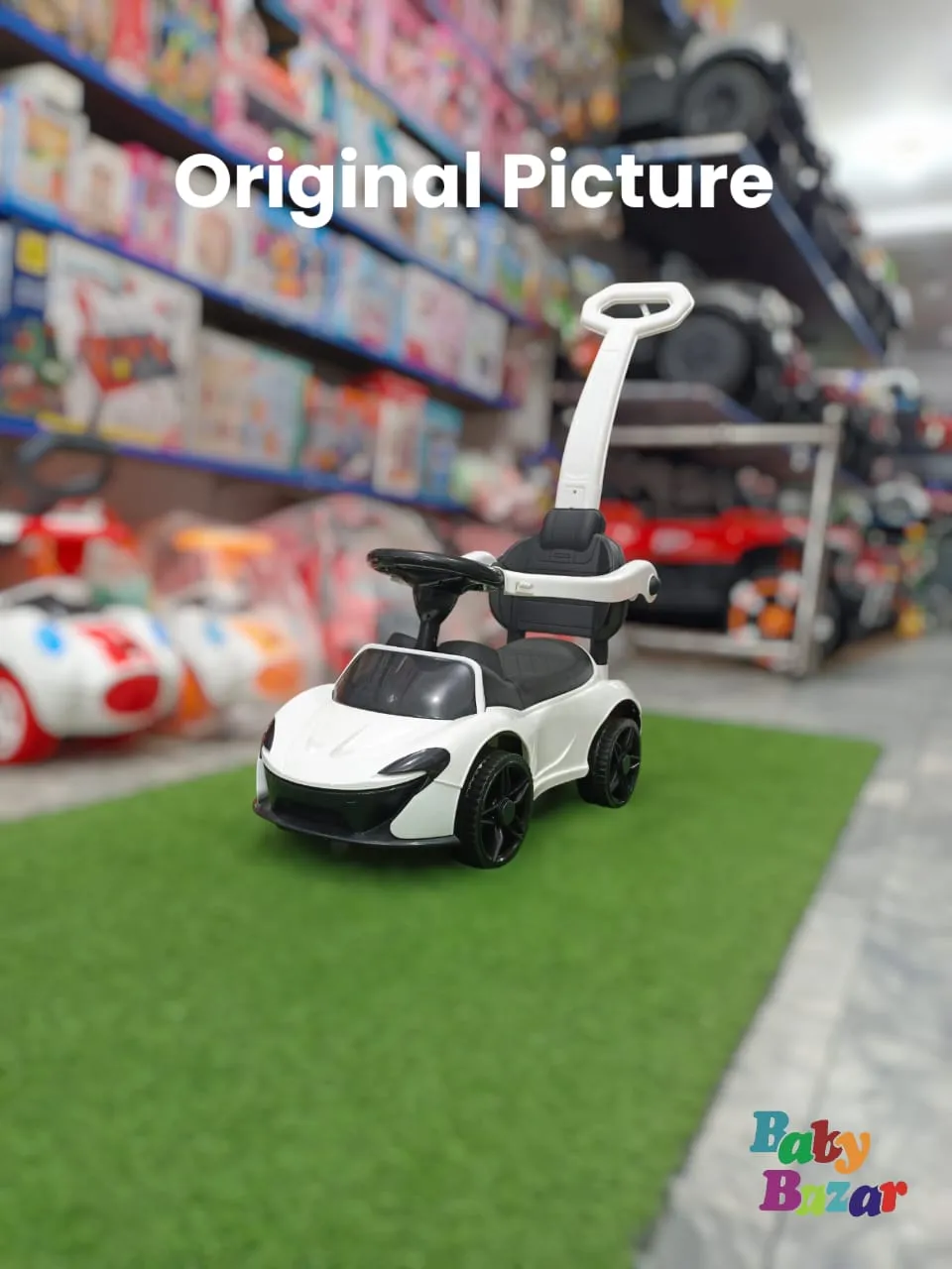 White Ferrari Shape Baby Car with Footrest and Side Protection Stylish and Safe Ride for Kids